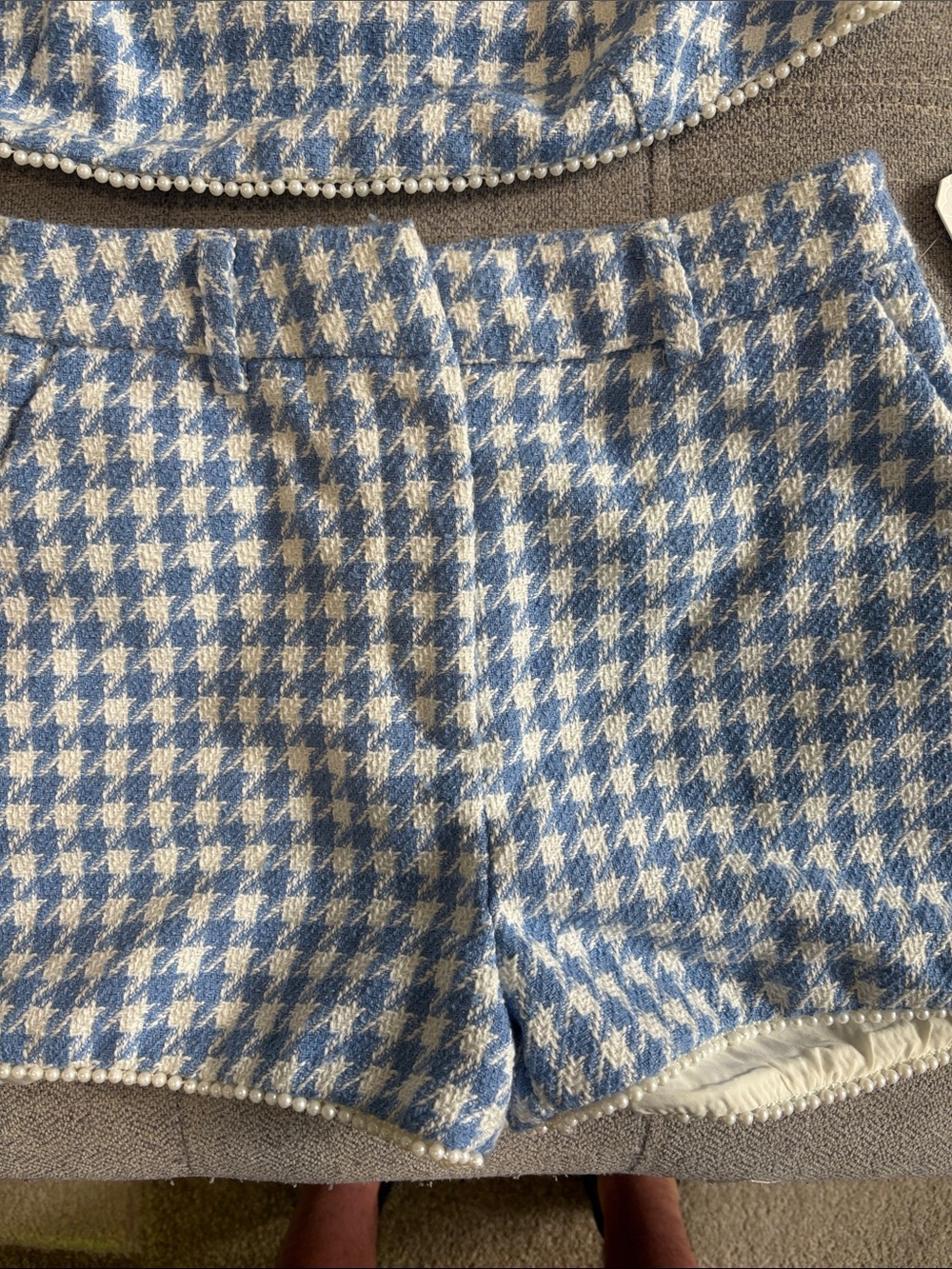 Altar'd State Blue and White Houndstooth High-Waist Shorts Set - Picture 2 of 8